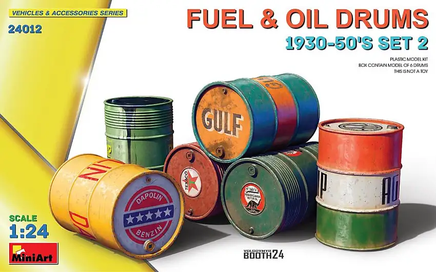 Fuel & Oil Drums 1930-50s Set (2) (6) 1/24 MiniArt