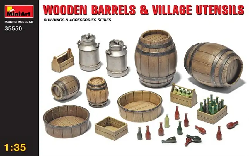 Wooden Barrels & Village Accessories 1/35 Miniart