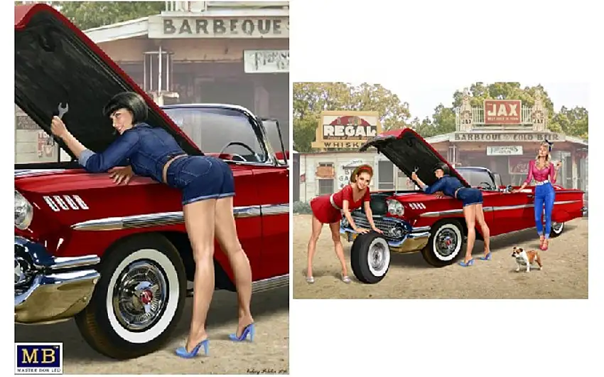 1950-60s Pin-Up Girl in Short Shorts Making Small Repair w/Wrench 1/24 Master Box Models