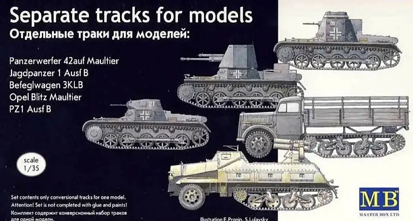 Separate Tracks for Pz 1 Ausf B, Opel Blitz Mualtier, JagdPz 1 Ausf B, PzWerfer 42auf Maultier & BefeglWg 3KLB 1/35 Master Box Models