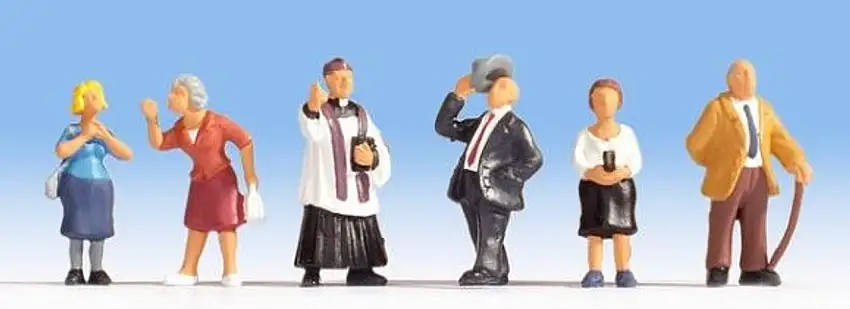 Church Goers (Parishioners) & Priest (6) HO Scale Noch