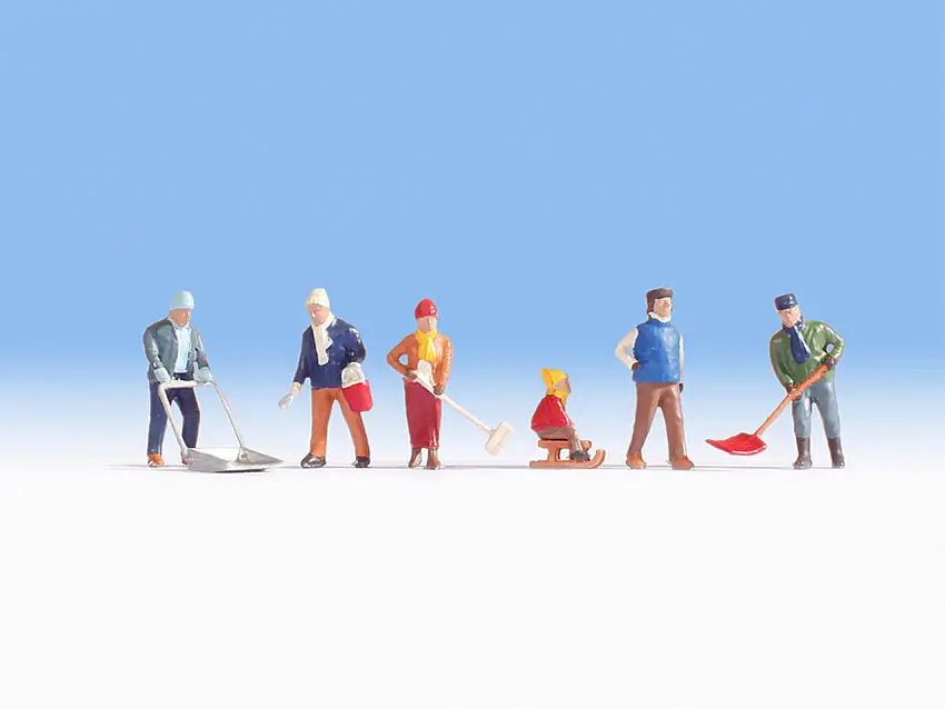 Winter Work Snow Shovelers & Child on Sled (6) HO Scale Noch