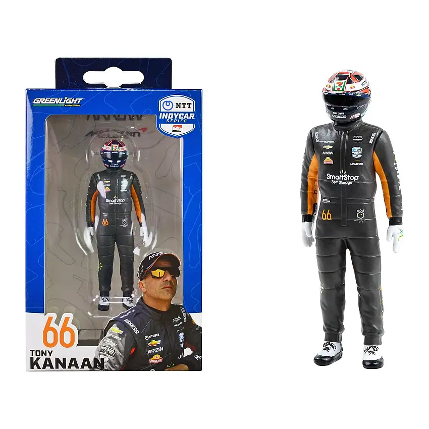 "NTT IndyCar Series" #66 Tony Kanaan Driver Figure "SmartStop Self Storage - Arrow McLaren" for 1/18 Scale Models by Greenlight
