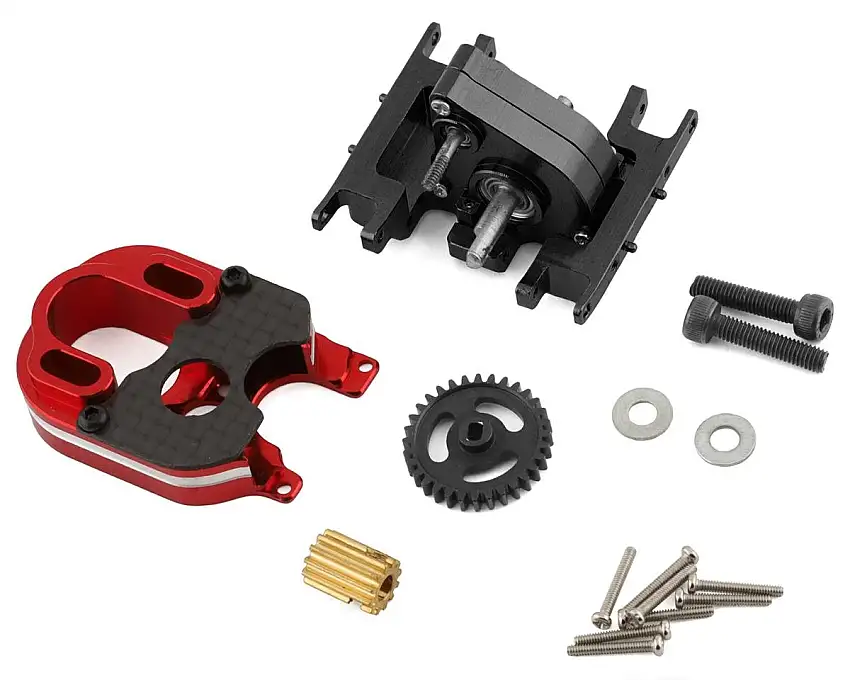 NEXX Racing SCX24 2204 Motor Mount & Conversion Gearbox Set (Black/Red)