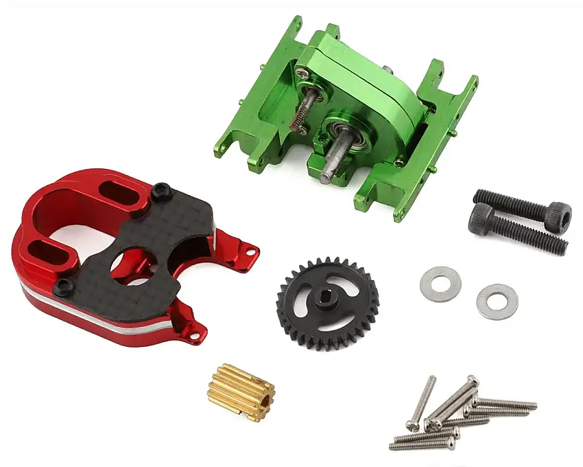 NEXX Racing SCX24 2204 Motor Mount & Conversion Gearbox Set (Green/Red)