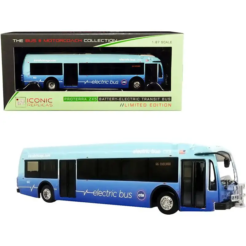 Proterra ZX5 Battery-Electric Transit Bus #65 "Chicago" (Illinois) Blue "The Bus & Motorcoach Collection" 1/87 (HO) Diecast Model by Iconic Replicas
