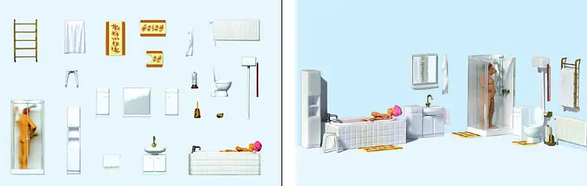 Bathroom Fixtures & Fittings w/Couple HO Scale Preiser