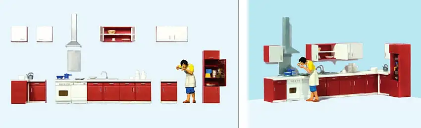 Kitchen Furniture w/ Woman Cooking HO Scale Preiser