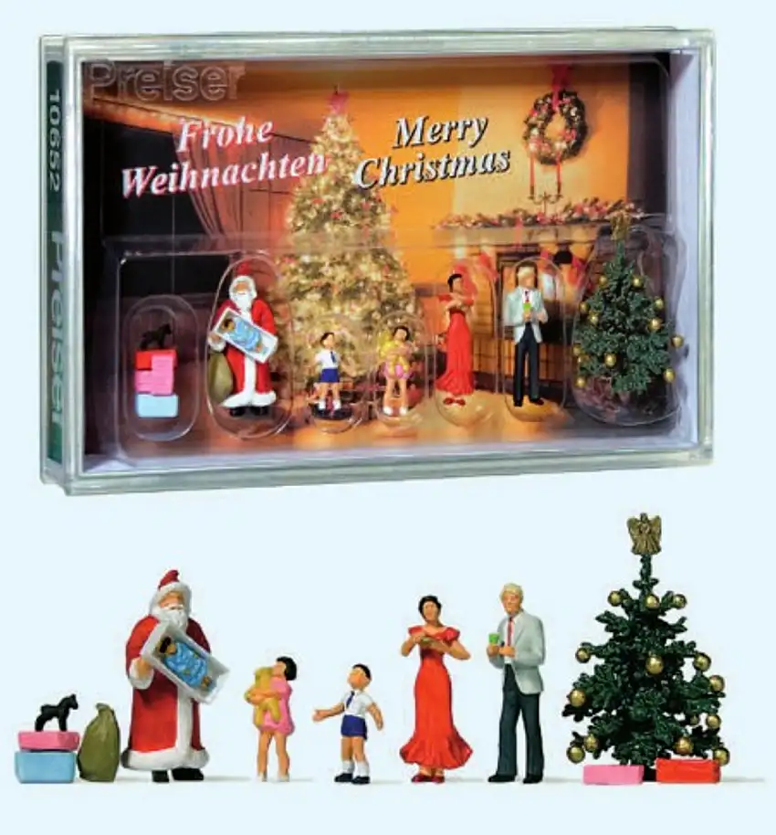 Family at Christmas w/ Santa and Gifts HO Scale Preiser