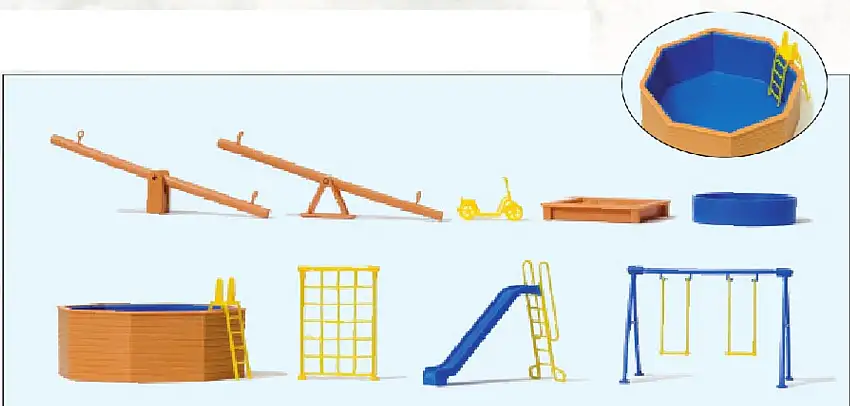 Playground Equipment & Pool (9pc) HO Scale Preiser