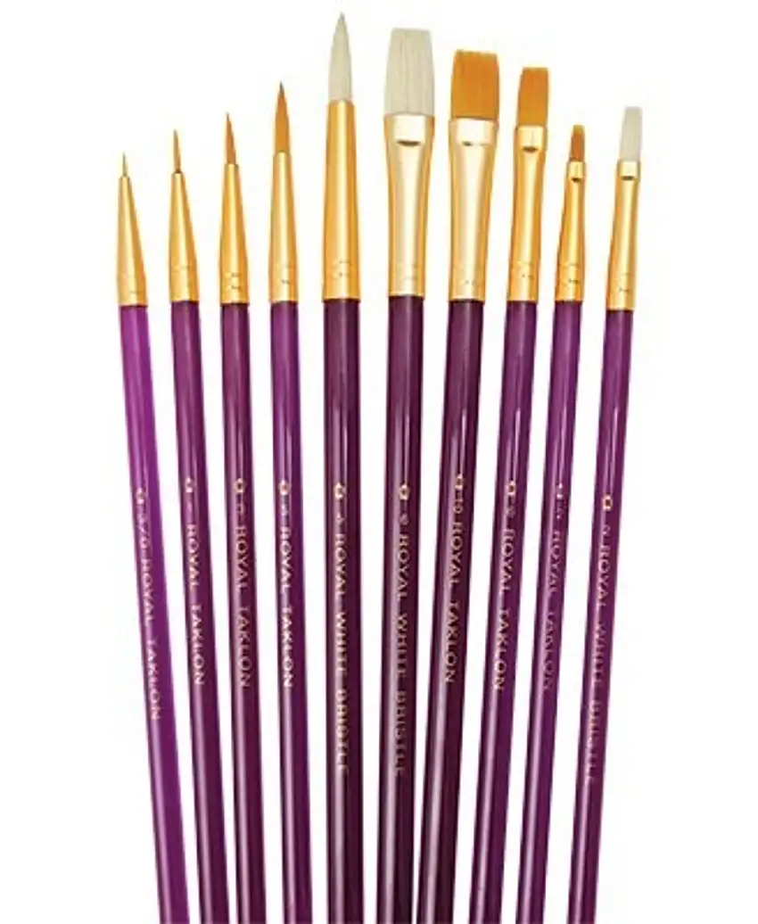 Assorted All Media Gold Taklon/Bristle Brushes 10pc Value Pack Royal & Langnickel
