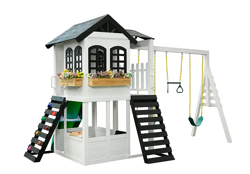 Reign Two Story Modern Wooden Outdoor Playhouse With Slide