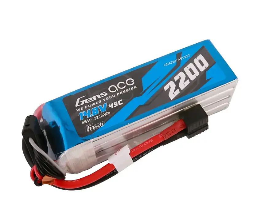 Gens ace 2200mAh 4S 45C 14.8V G-Tech Lipo Battery Pack, XT60, EC3, and Deans adapter