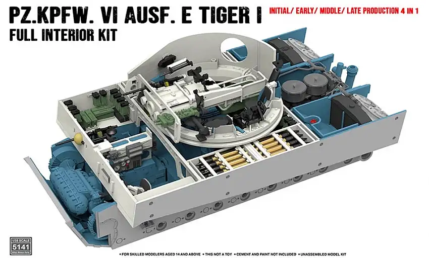 Interior Kit for German Tiger I PzKpfw VI Ausf E Tank (4 in 1: Initial, Early, Middle, Late) 1/35 Rye Field Models