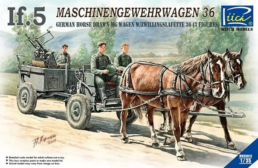 German If5 Horse Drawn MG Wagon & ZwillingsL 36 Gun w/3Crew 1/35 Riich