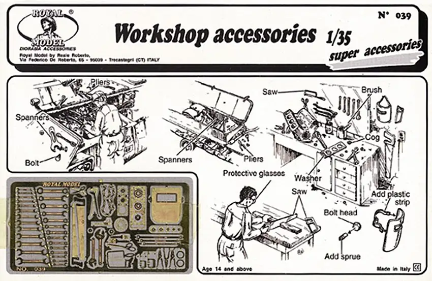 Workshop Accessories: various tools, welding mask, etc. (Photo-Etch) 1/35 Royal Model