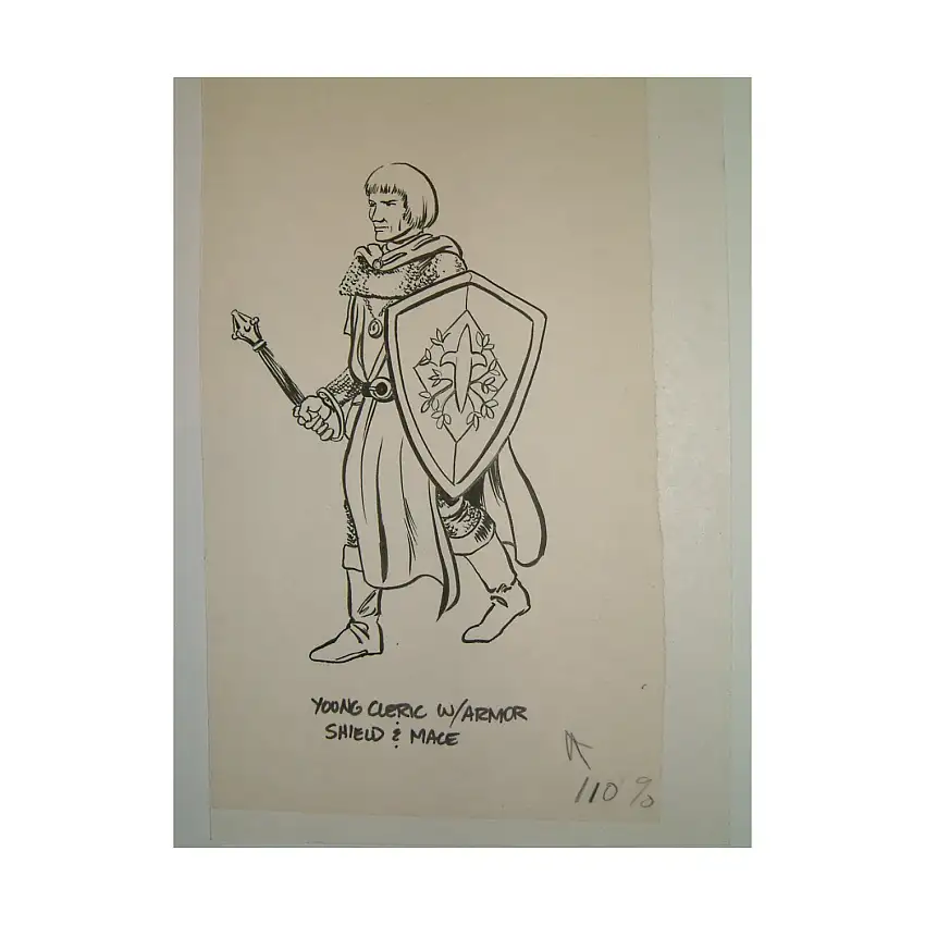 #15 - Young Cleric Warrior w/Shield & Mace - 5" x 8" Original Ink