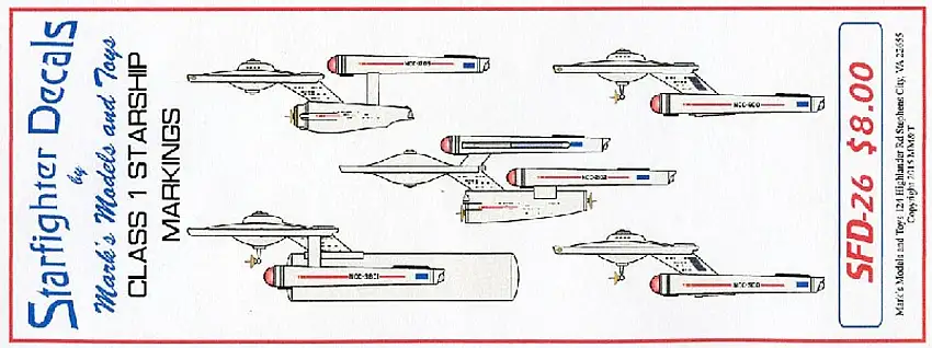 Star Trek: Class I Starship Markings for 5 Ships Starfighter Decals