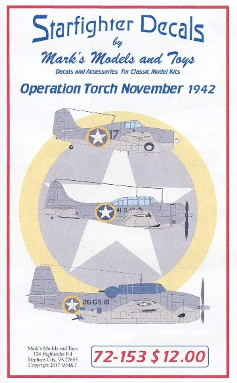 F4F-4, TBF-1, SBD-3, SOC Seagull, L-4A Operation Torch Nov 1942 1/72 Starfighter Decals