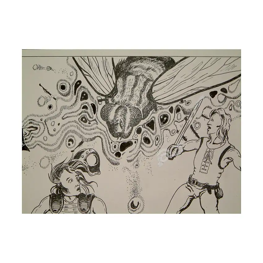 #6 - Soldier Fly Attack - 9.5" x 6.5" Original Ink
