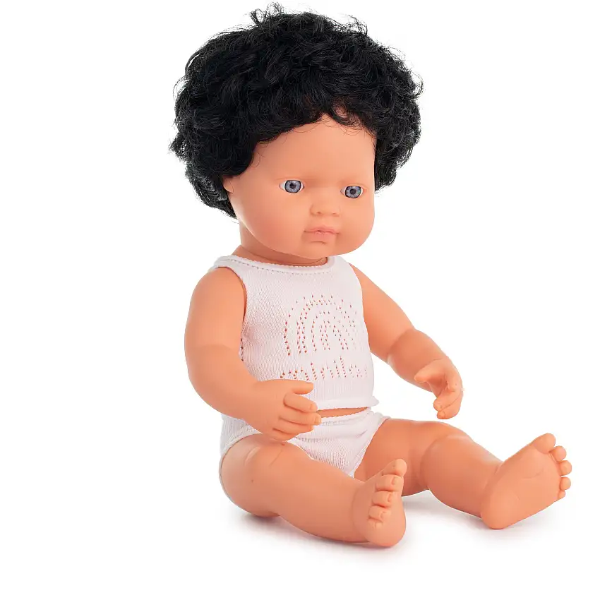 Caucasian Baby Doll | Curly Black Hair Boy 15"