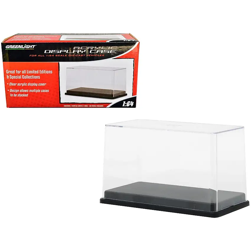 Tall Acrylic Collectible Display Show Case for 1/64 Scale Model Cars with Black Plastic Base by Greenlight