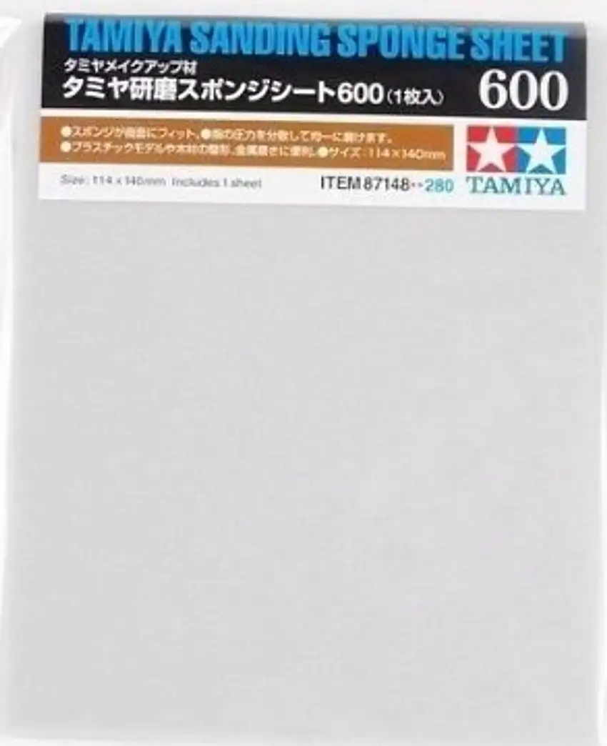 Sanding Sponge Sheet 4.5"x5.5" (5mm thick) 600 Grit Tamiya