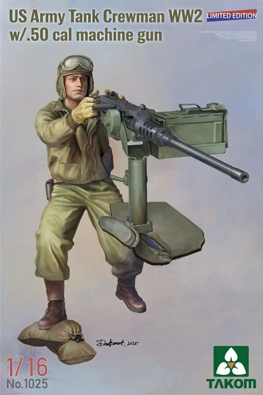 WWII US Army Tank Crewman w/.50cal Machine Gun 1/16 Takom