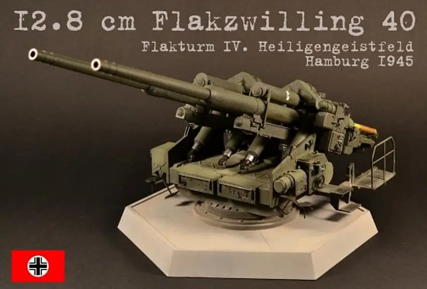 WWII German 12.8cm Flak 40 Zwilling Gun 1/35 Takom
