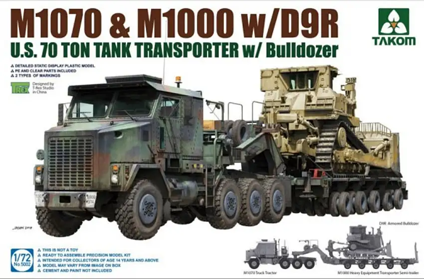 US M1070 Truck Tractor & M1000 70-Ton Tank Transporter w/D9R Bulldozer 1/72 Takom