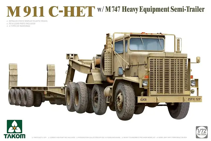 M911 C-HET Tractor w/M747 Heavy Equipment Semi-Trailer 1/72 Takom