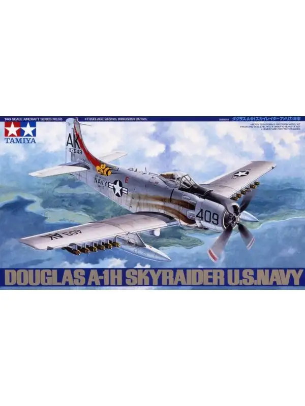 Tamiya 61058 Douglas A-1H Skyraider US Navy 1/48 Scale Model Kit Open Box
