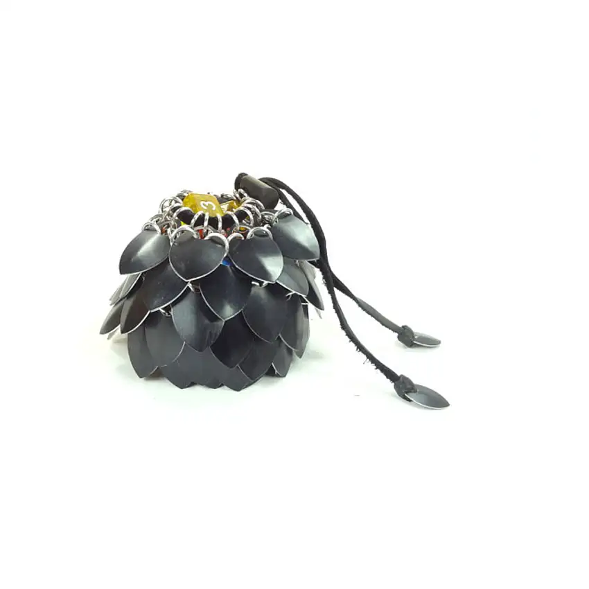 Aluminum Scalemail Dice Bag - Black (Medium)