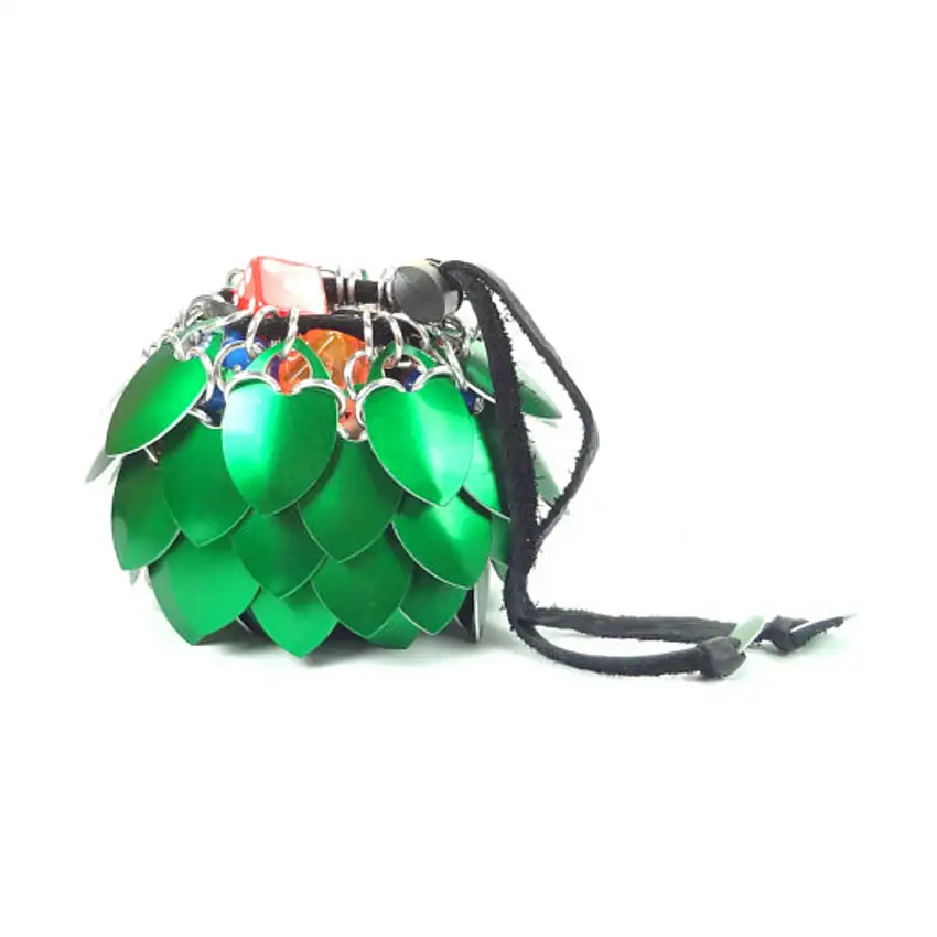 Aluminum Scalemail Dice Bag - Green (Medium)