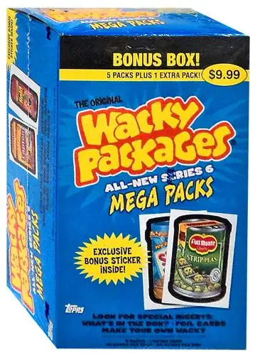 Wacky Packages Topps All-New Series 6 Trading Card Sticker MEGA PACKS BONUS Box [6 Packs]