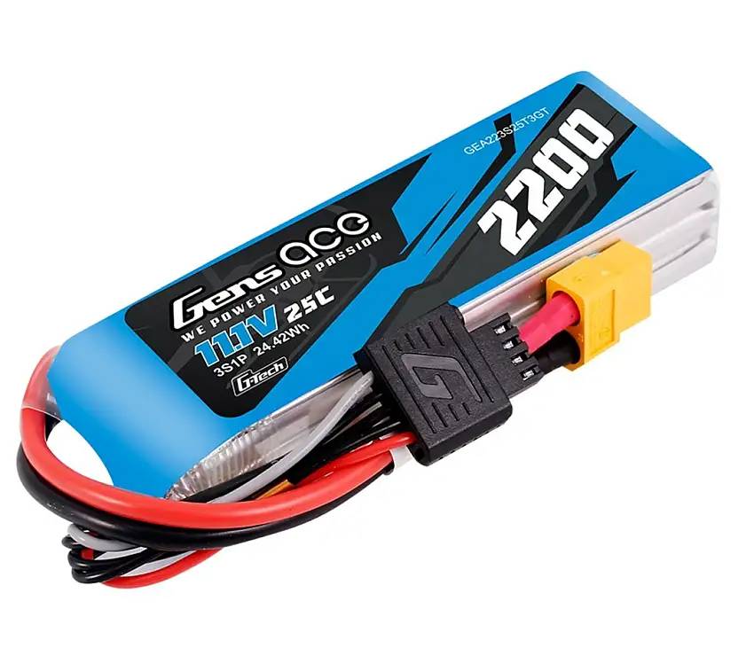 Gens Ace 2200mAh 3S 11.1V 25C G-Tech Lipo Battery Pack With XT60, EC3, and Deans
