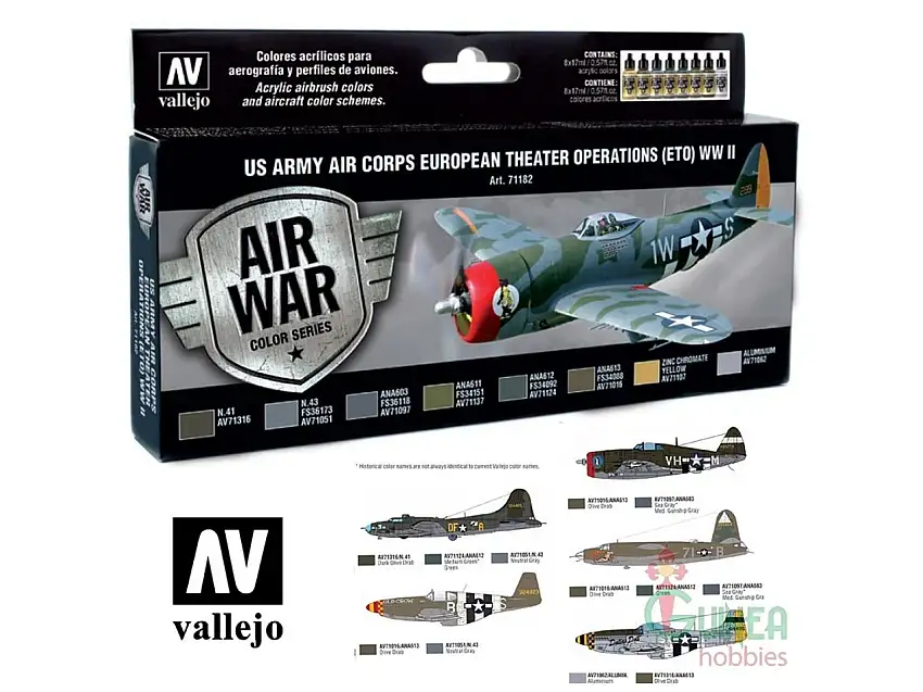 US Army Air Corps European Theater Operations WWII Model Air Paint Set (8 Colors) Vallejo Paint