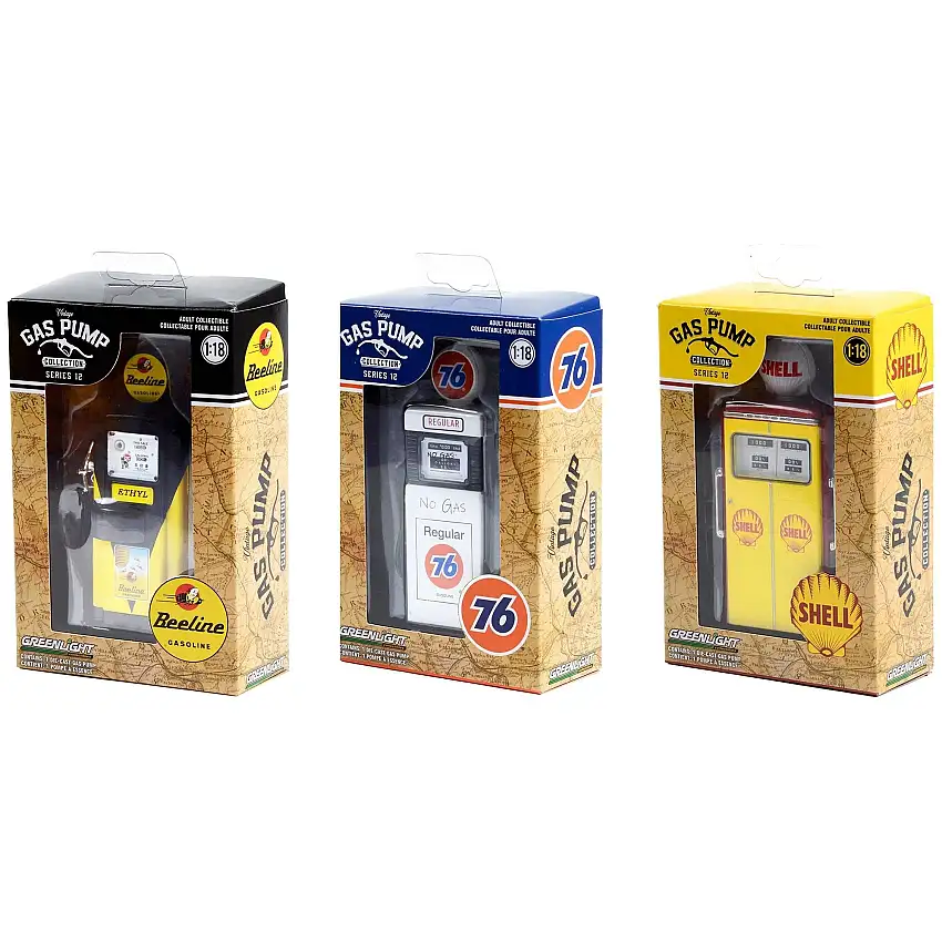 "Vintage Gas Pump" Set of 3 Pumps Series 12 1/18 Diecast Models by Greenlight