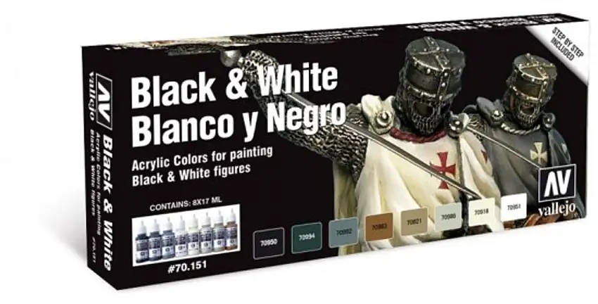 Black & White Model Color Paint Set (8 Colors) 17ml Bottle Vallejo Paint