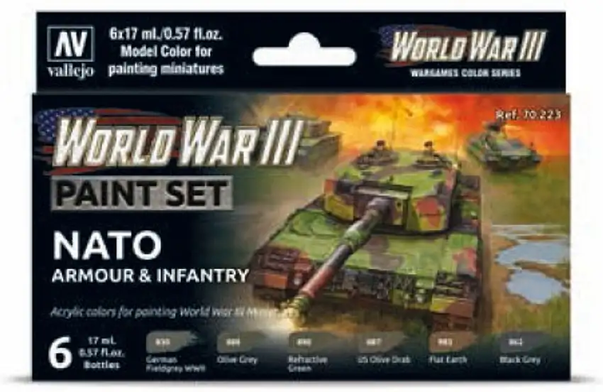 NATO Armour & Infantry WWIII Wargames Paint Set (6 17mL Colors) Vallejo Paint