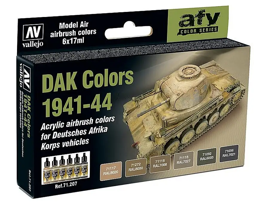 DAK Vehicle Colors 1941-1944 Model Air Paint Set (6 Colors) 17ml Bottle Vallejo Paint
