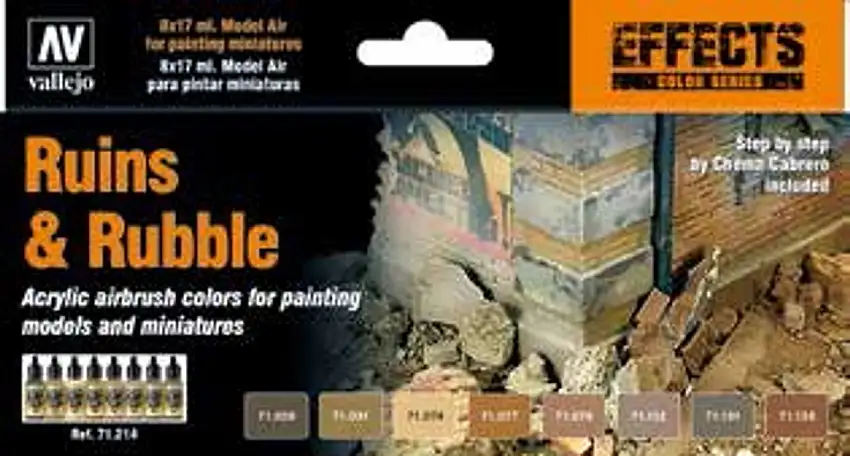 17ml Bottle Ruins & Rubble Effects Model Air Paint Set (8 Colors) Vallejo Paints