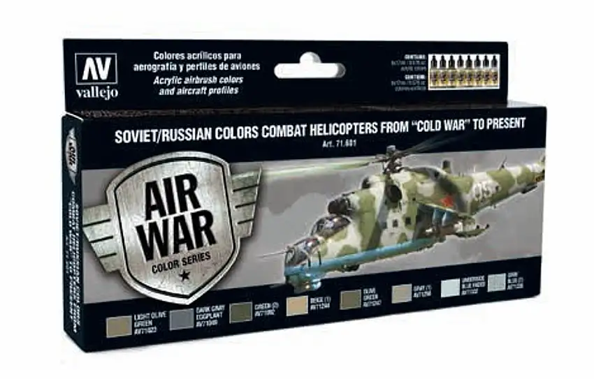 Soviet/Russian Colors Combat Helicopter from Cold War to Present Model Air Paint Set (8 Colors, 17mL bottles) Vallejo Paint