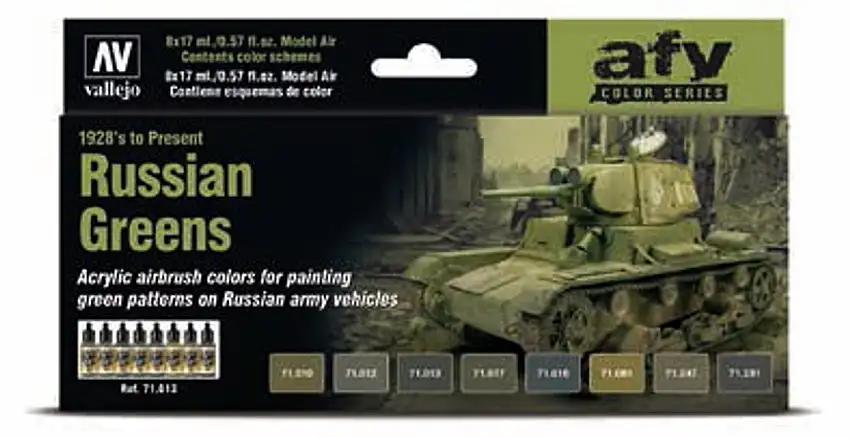 17ml Bottle Russian Greens 1928's to Present Model Air Paint Set (8 Colors) Vallejo Paint