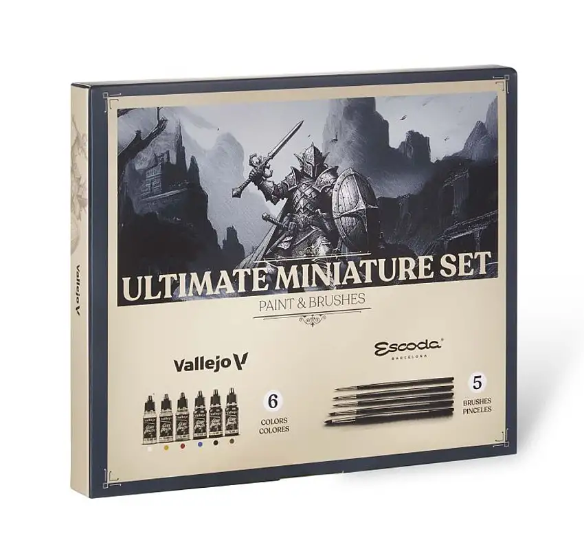 Ultimate Miniature Game Color Paint Set (6 18ml Colors) & Brushes (5) Vallejo
