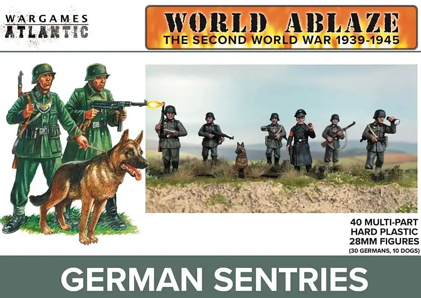 World Ablaze WWII 1939-45: German Sentries (30) & Dogs (10) 28mm Wargames Atlantic