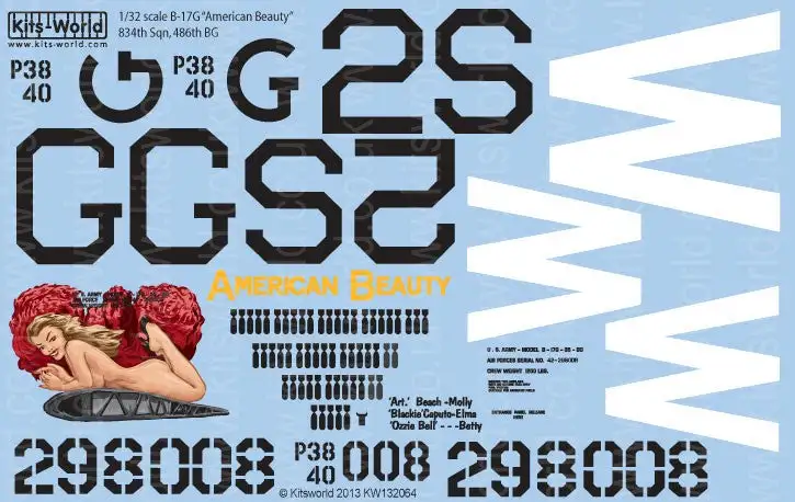 Warbird Decals 132064 1/32 B17G American Beauty