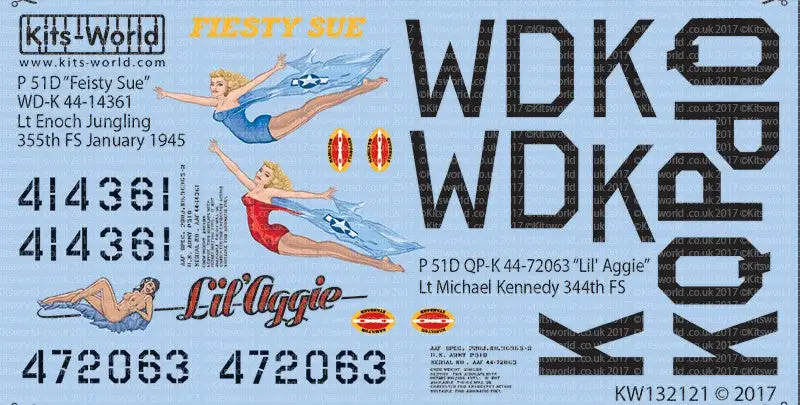 Warbird Decals 132121 1/32 P51D Fiesty Sue, Lil Aggie for RVL
