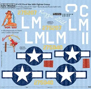 Warbird Decals 132164 1/32 P47C/Ds 56th FG Boche Buster, Rozzie Geth, Carolina Sunshine