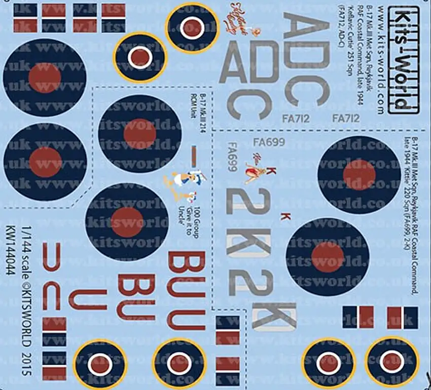 B-17 Mk III Kittie, Keflavic Cutie, Give it to Uncle 1/144 Kitsworld Decals